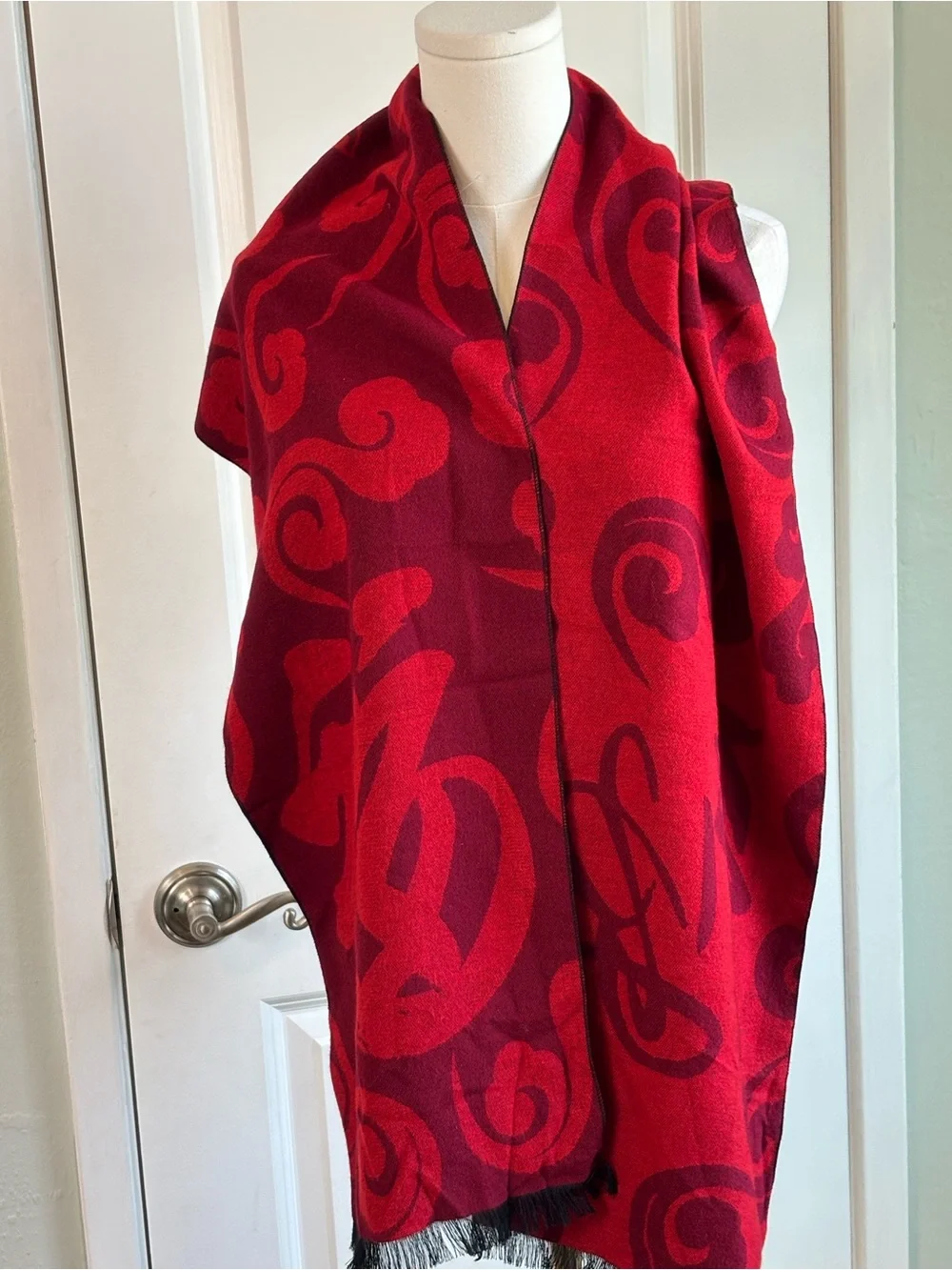 Bundle 2/$30! Cozy Red Burgundy Fringed Scarf Jacquard EUC